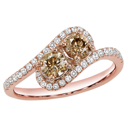 14K Brown & White Diamond Ring 1 ctw