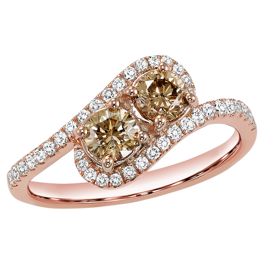 14K Brown & White Diamond Ring 1 ctw