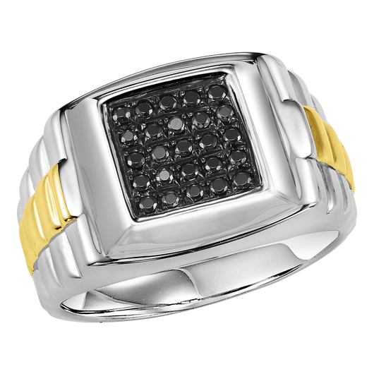 Mens Sterling Silver Black Diamond Ring 1/4 ctw