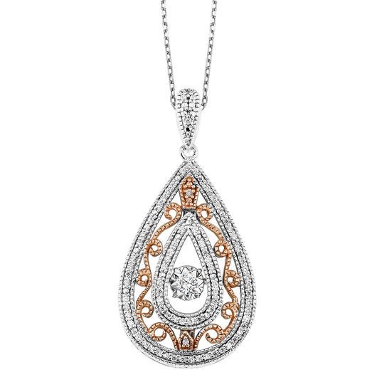 Rose Gold & Sterling Silver Diamond ROL Pendant 1/4 ctw