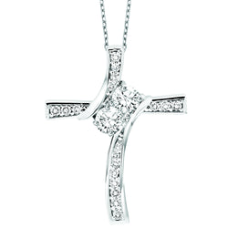 Twogether 14k wg diamond cross pendant