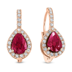 14KP Ruby and Diamond Earrings 3/8ctw