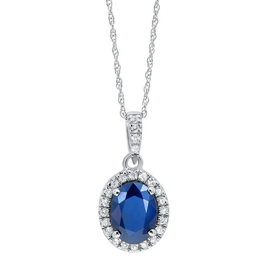 14K Sapphire and Diamond Pendant, 1/5 ctw