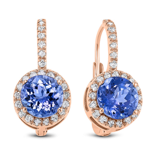 14K Tanzanite and Diamond Earrings, 3/8 ctw