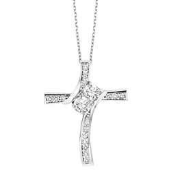 TwoGether 14K WG Cross Diamond Two Stone Pendant