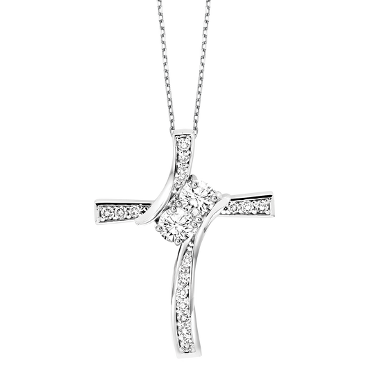 TwoGether 14K WG Cross Diamond Two Stone Pendant