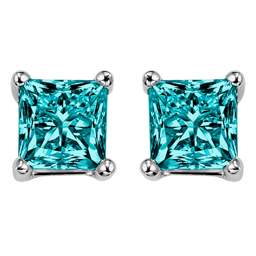 10kw Princess Cut Blue Diamond Studs