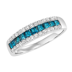 14KW Blue & White Diamond Ring 1 ctw