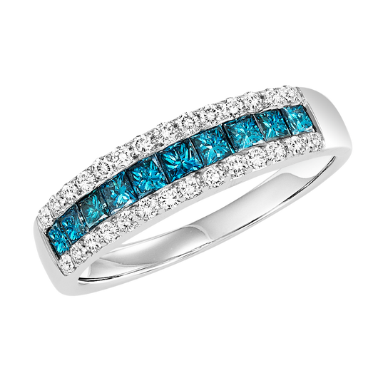 14KW Blue & White Diamond Ring 1 ctw